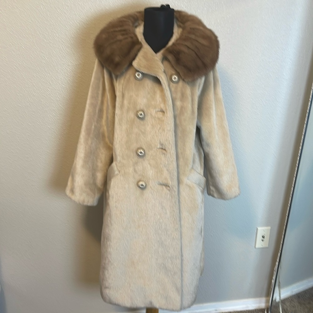 1950’s Brazotta Fur Coat, Wm’s Sz Medium, beige and brown
